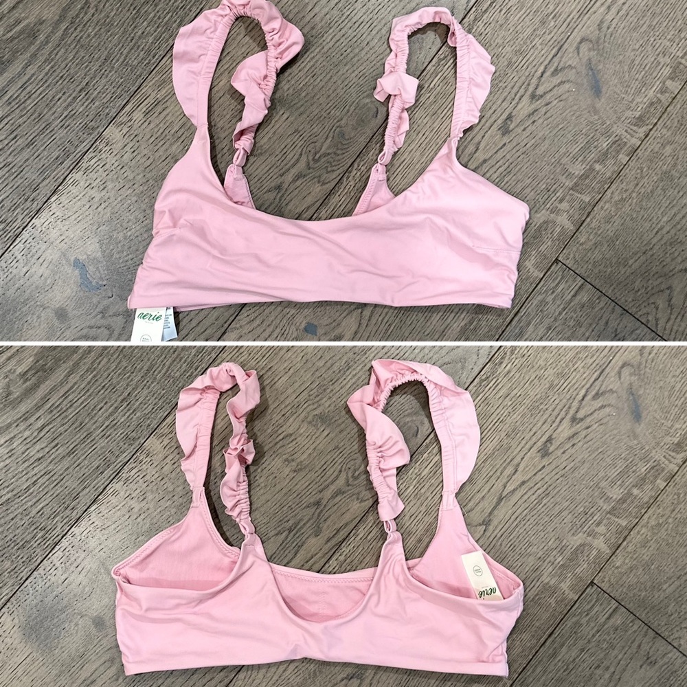 NWT | Aerie | Ruffle Strap Scoop Bikini Top in Pink | Size Medium